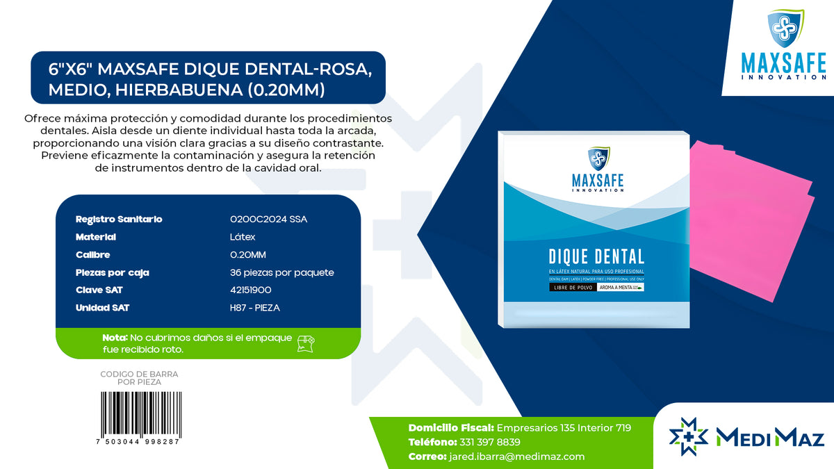6x6 MAXSAFE Dique dental-Rosa, Medio, Hierbabuena