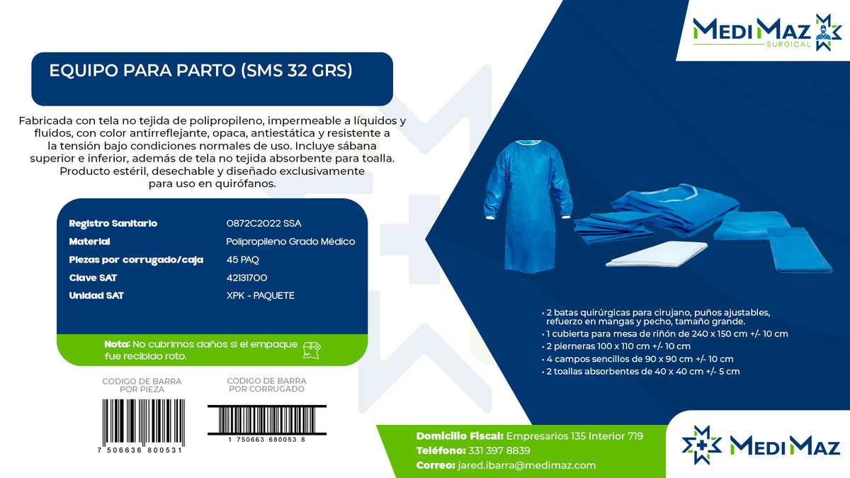 EQUIPO PARA PARTO (SMS 32 GRS)