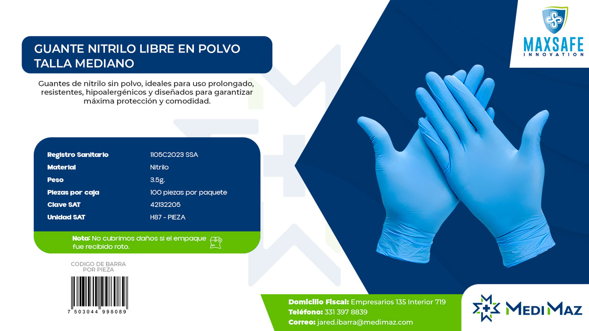 GUANTE NITRILO LIBRE EN POLVO TALLA