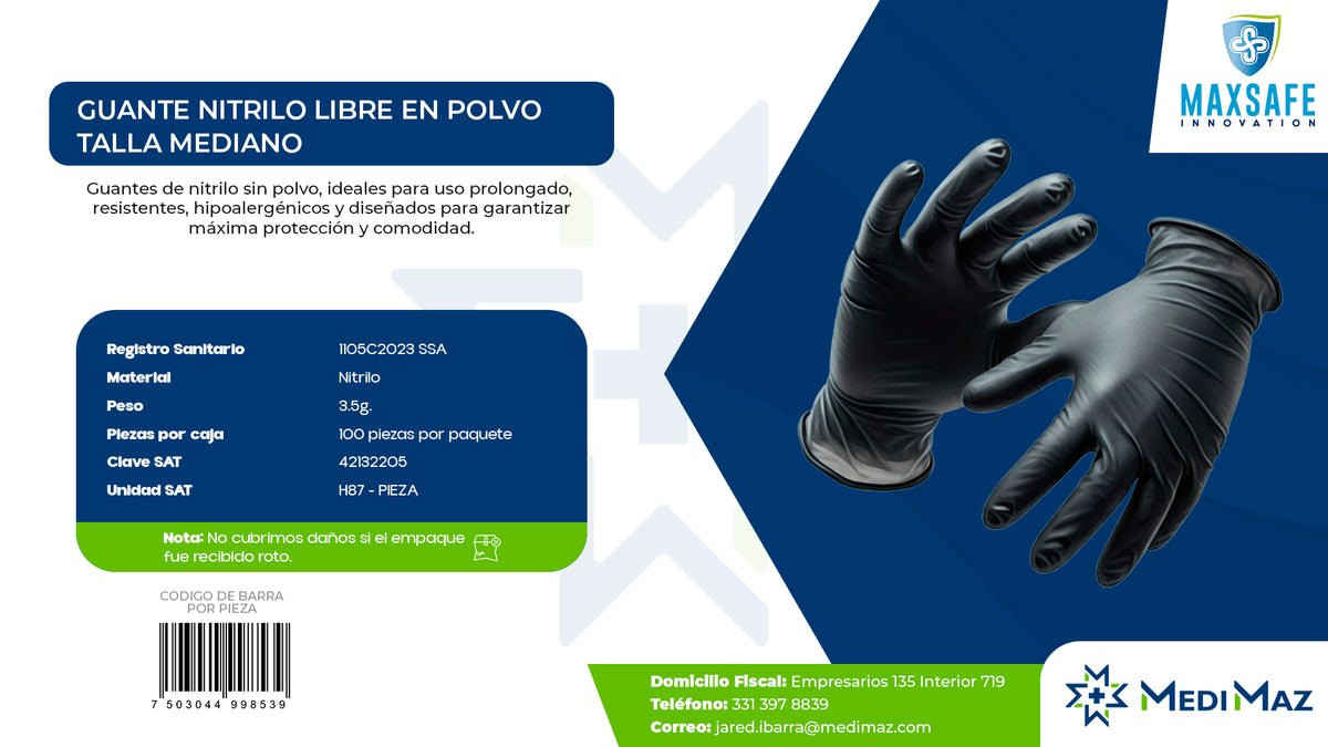 GUANTE NITRILO LIBRE EN POLVO NEGRO TALLA