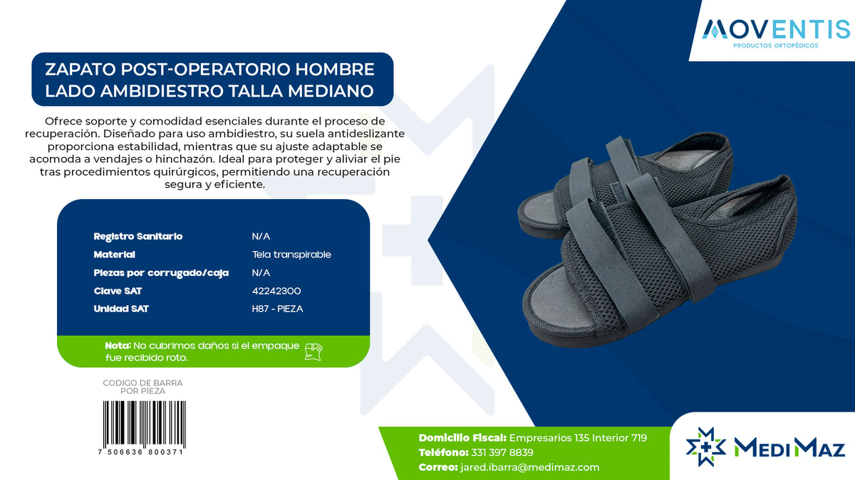 ZAPATO POST-OPERATORIO HOMBRE LADO AMBIDIESTRO