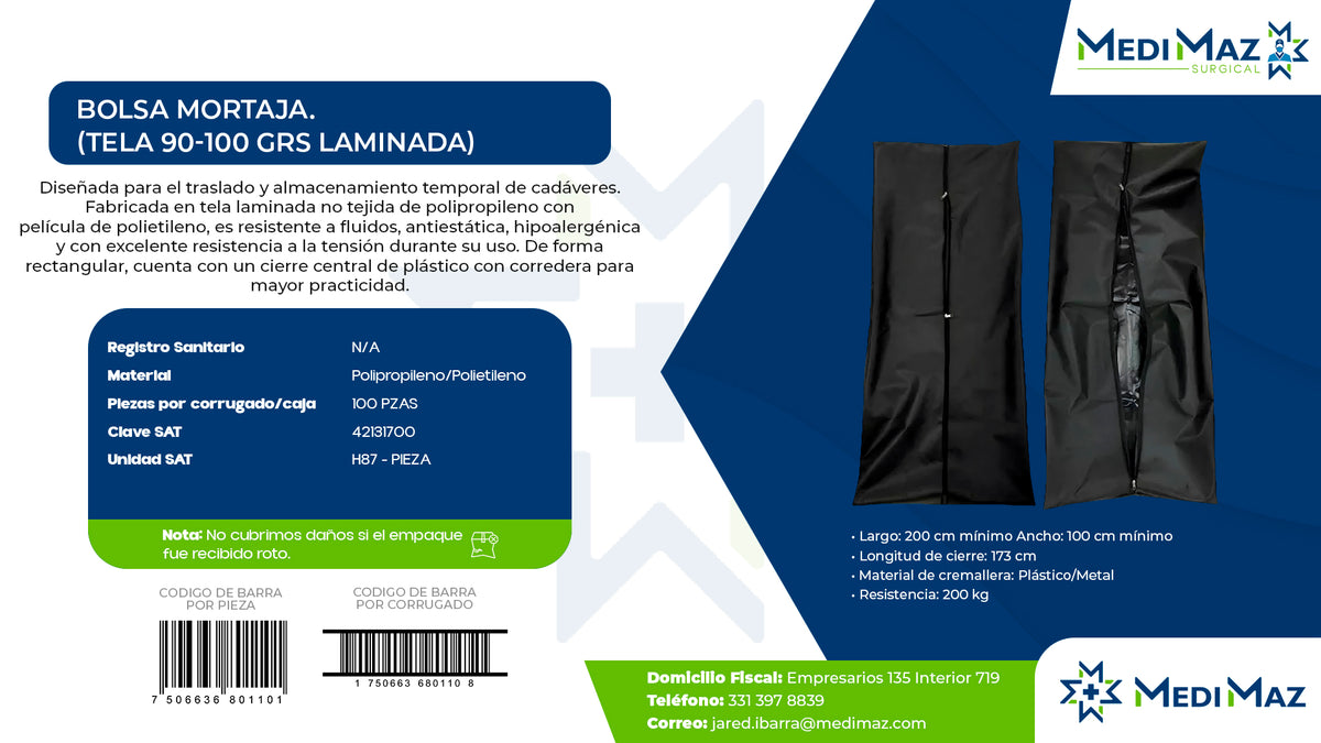 BOLSA MORTAJA.  (TELA 90-100 GRS LAMINADA)