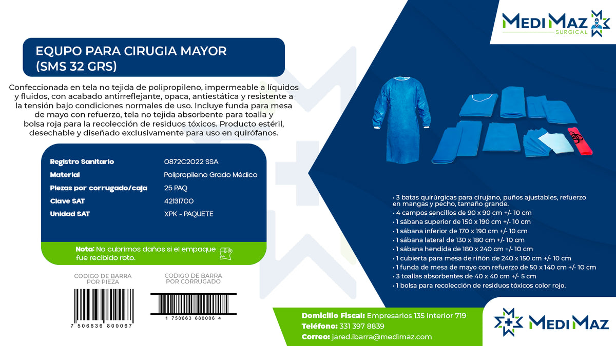 EQUIPO PARA CIRUGIA MAYOR (SMS 32 GRS)