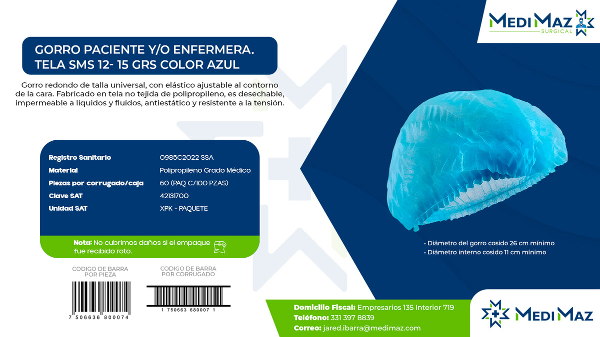 GORRO PACIENTE AZUL