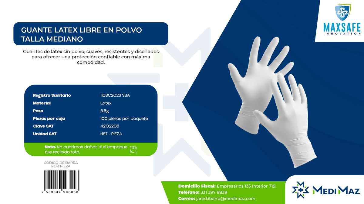 GUANTE LATEX LIBRE EN POLVO TALLA