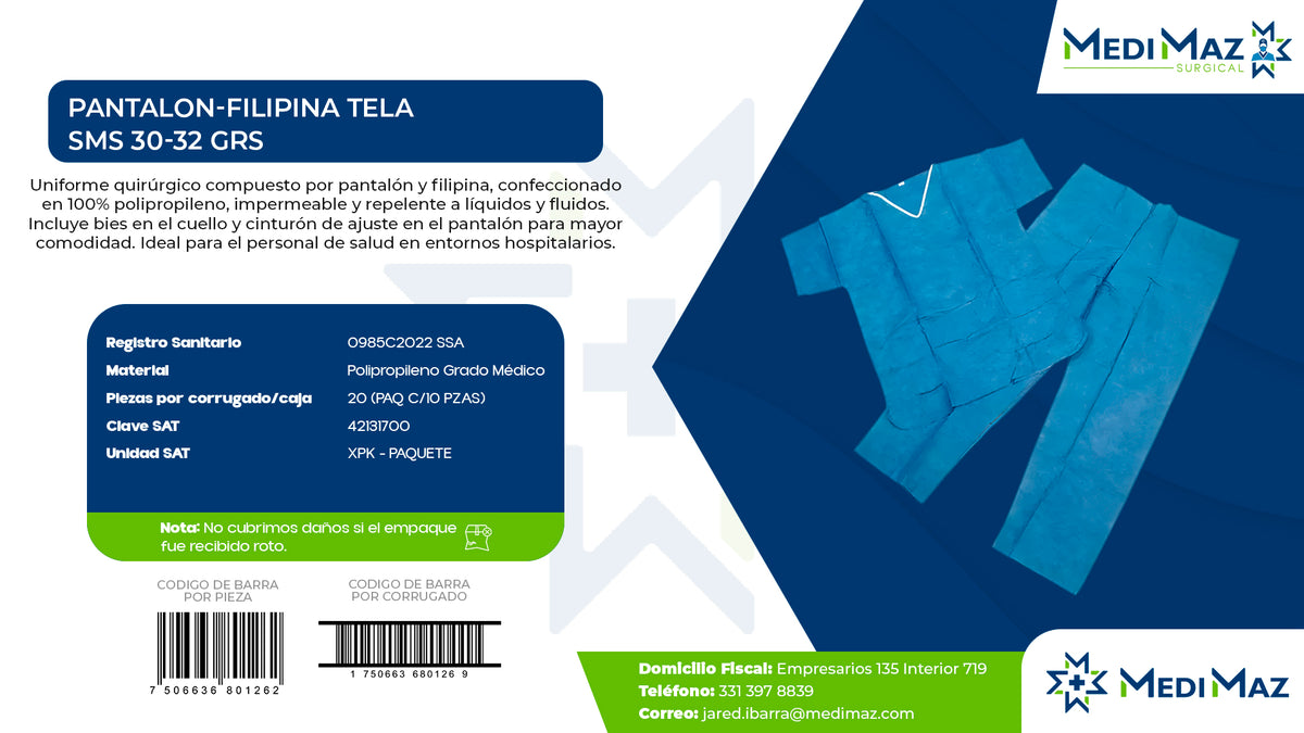 PANTALON-FILIPINA TELA SMS 30-32 GRS