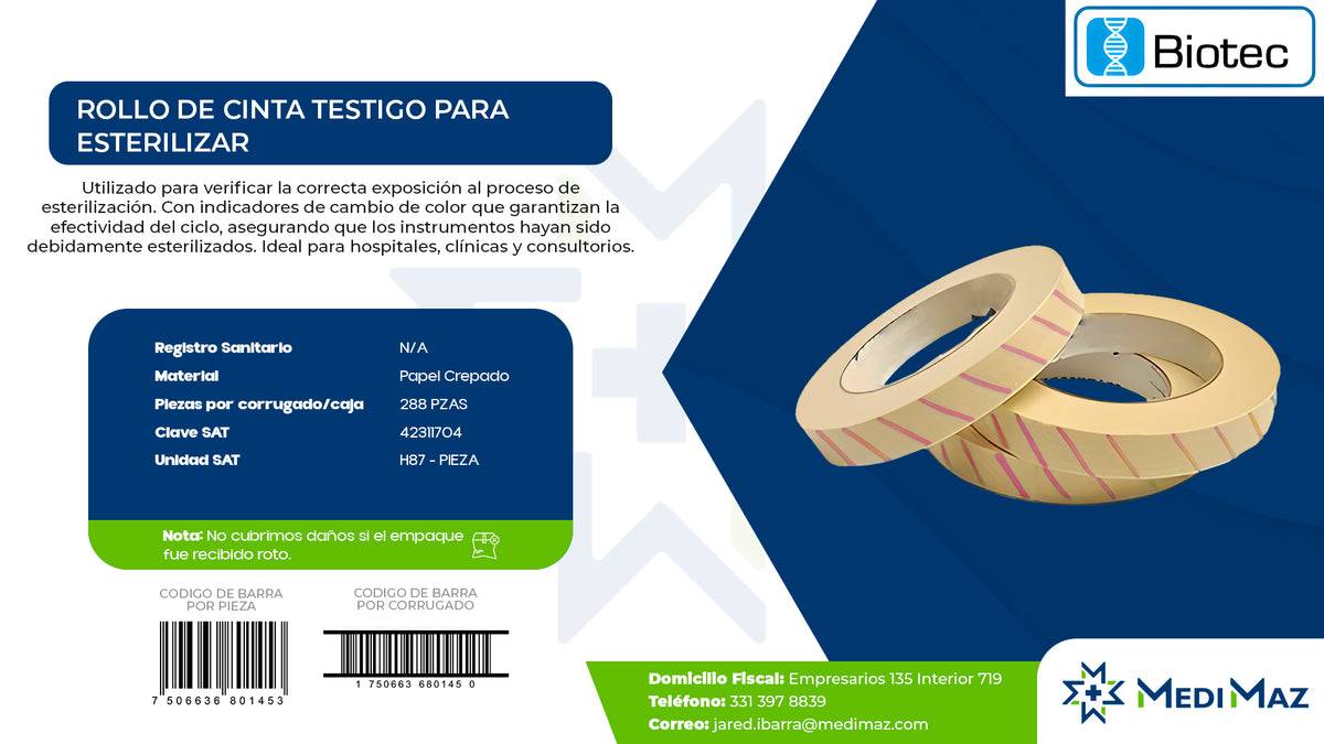 Rollo de Cinta Testigo para Esterilizar
