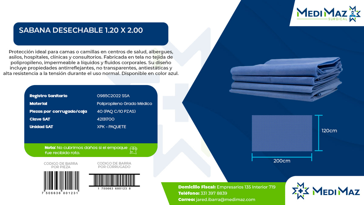 SABANA DESECHABLE 120 x 200