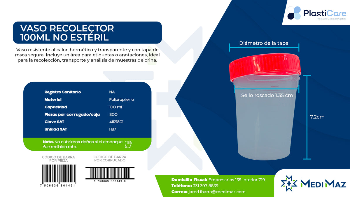 VASO MUESTRA 100ML NO ESTERIL