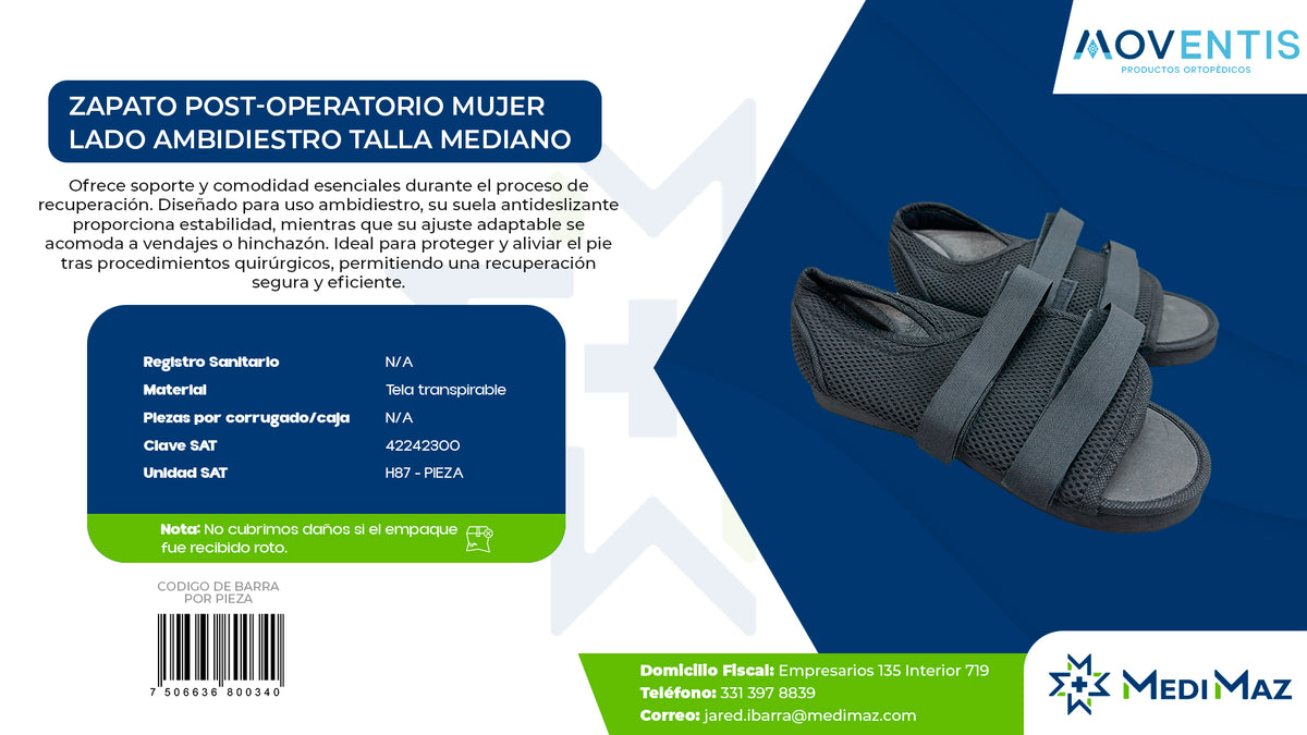 ZAPATO POST-OPERATORIO MUJER LADO AMBIDIESTRO