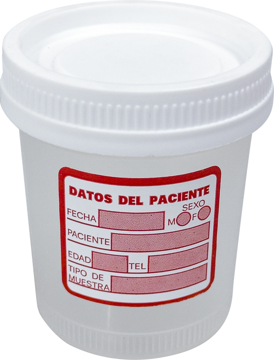 Vaso estéril premium tapa blanca sin empaque, etiqueta de datos
