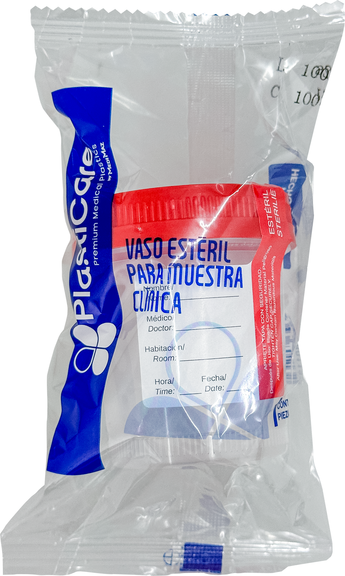 Vaso estéril premium tapa roja con sello de identificación