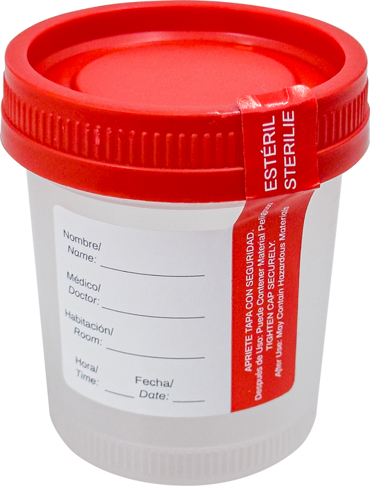 Vaso estéril premium tapa roja sin empaque, sello de identificación